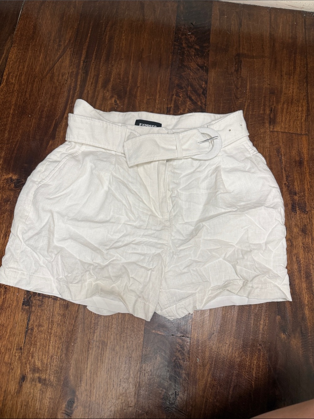 Express Cream High-Waist Paperbag Shorts with Belt
